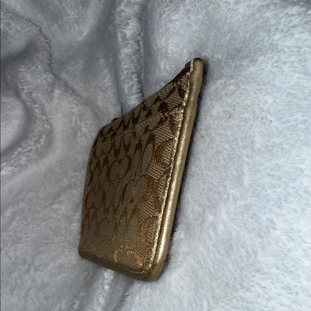 Coach Gold Metallic Trim Signature Keychain Card Case